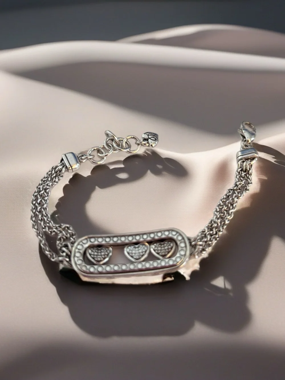 Brighton Kiss & Tell Crystal Heart Bracelet. Swarovski Crystals silver plate.